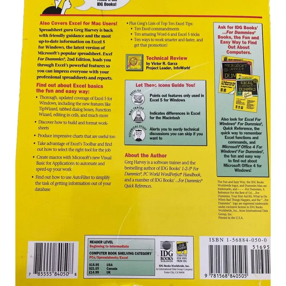 Excel‎ For Dummies - Paperback By Harvey, Greg. 824Abk